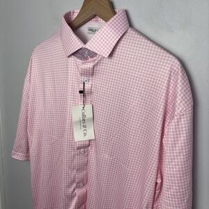 Collars & Co Men's XL Quattro Flex Short Sleeve Button Down Pink Gingham NEW
